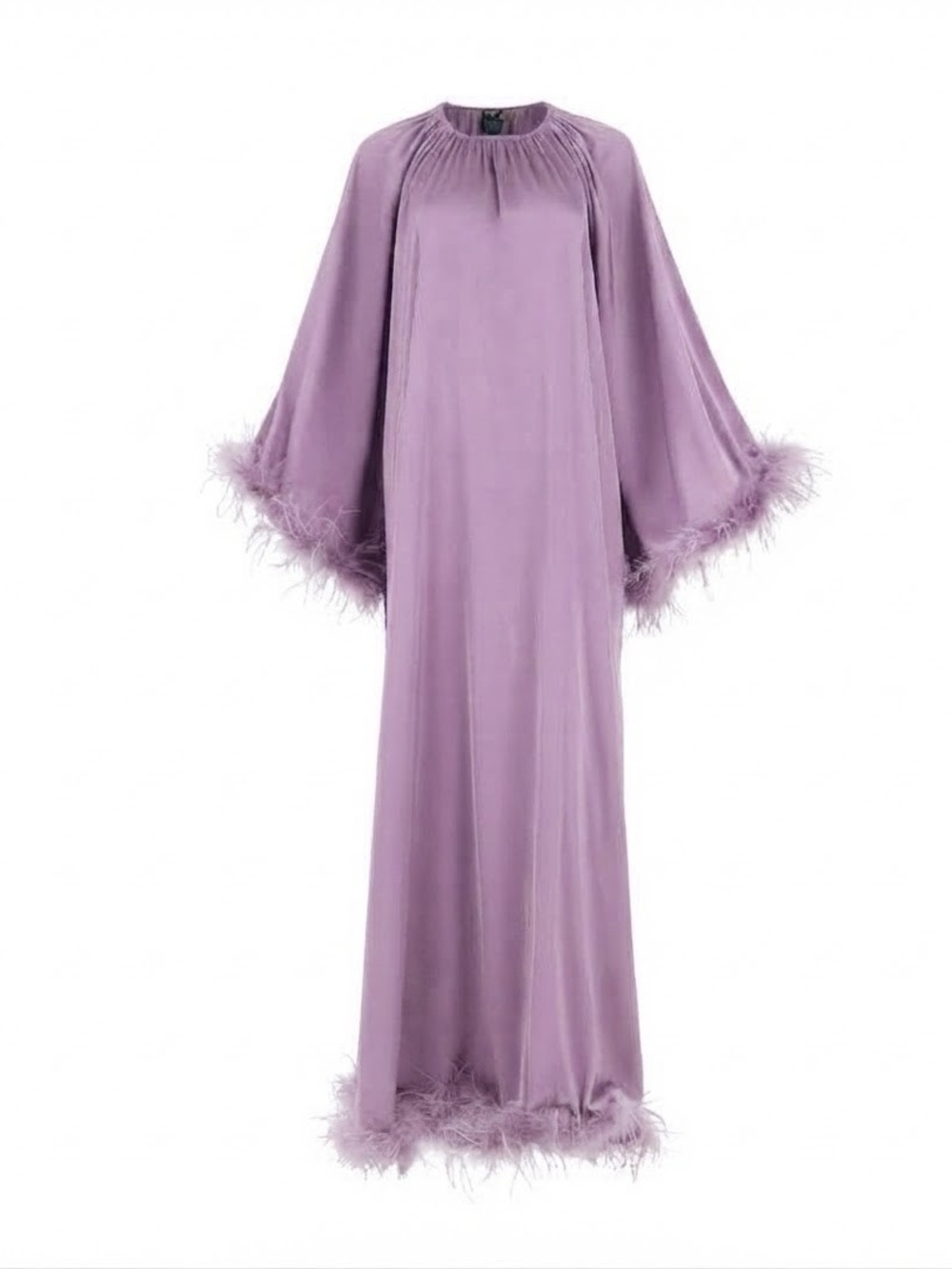 Ri-Mi Lavender Feather-Trim Caftan Gown Maxi Dress